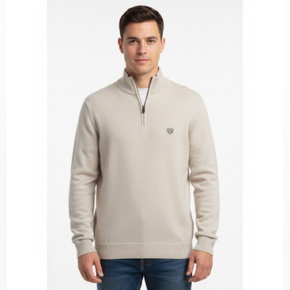 NWOT Chaps Cream quarter Zip Up Sweater Classic Knit